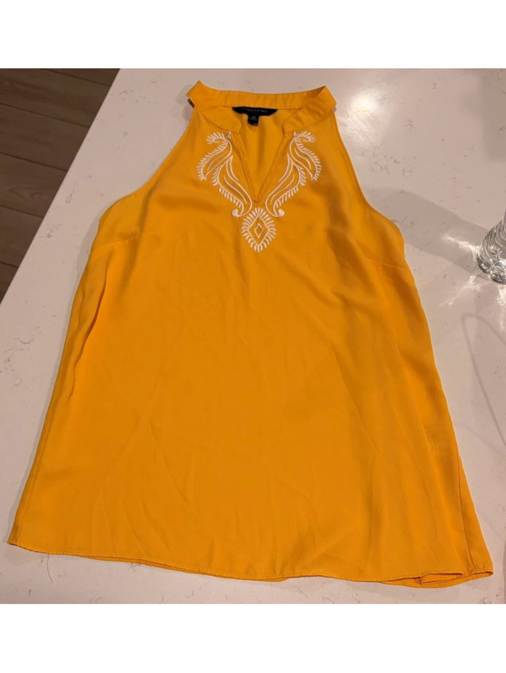 Banana Republic Yellow Embroidered Sleeveless Blouse XS